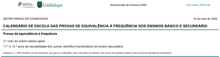 Avaliação externa e provas de equivalência à frequência 106 Captura de ecra 2026 05 22 061423