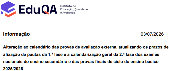 Avaliação externa e provas de equivalência à frequência 119 Captura de ecra 2026 07 04 230849