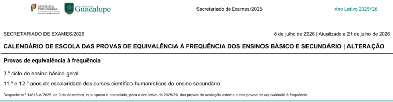Avaliação externa e provas de equivalência à frequência 163 Captura de ecra 2026 07 23 194002