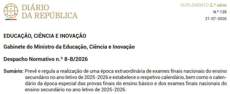 Avaliação externa e provas de equivalência à frequência 133 Captura de ecra 2026 07 30 185949