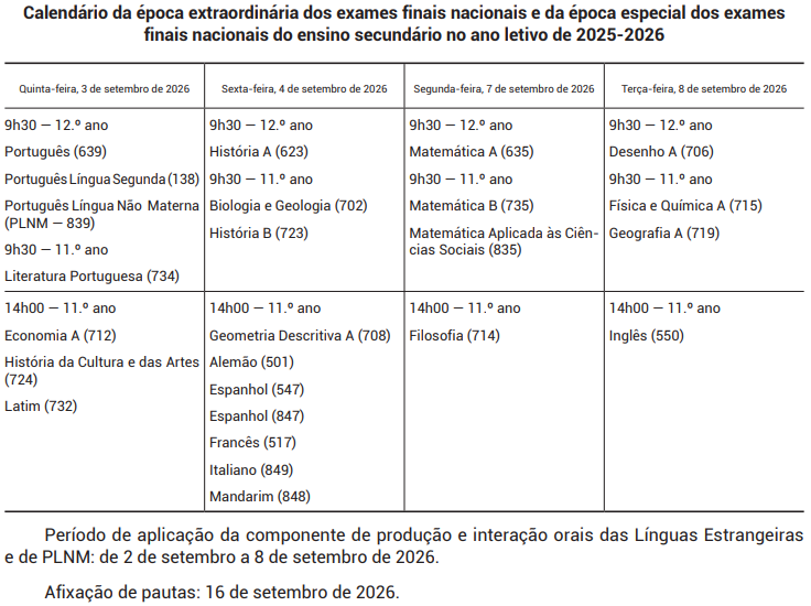 Avaliação externa e provas de equivalência à frequência 159 Captura de ecra 2026 07 30 190537